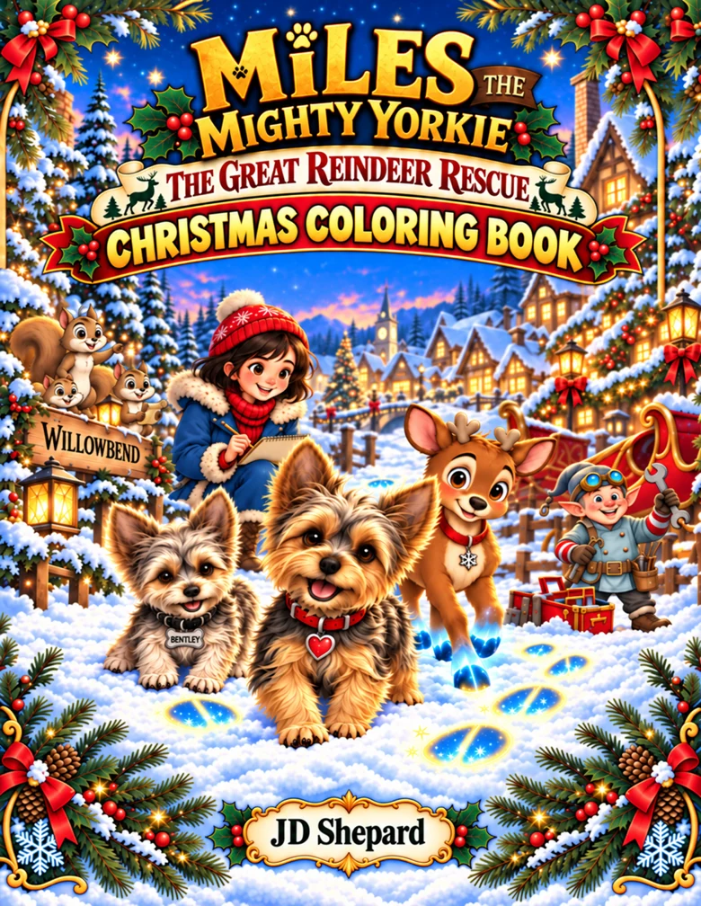 Miles the Mighty Yorkie and the Great Reindeer Rescue Christmas Coloring Book cover